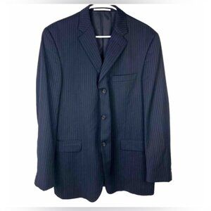 BURBERRY LONDON 100% WOOL Navy Blue Striped Suit Blazer MDL LBS41‎ Size 42 REG